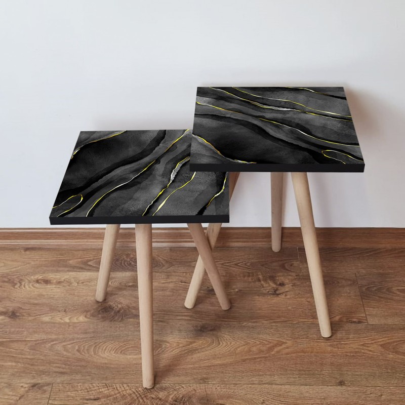 15202_0-800x800 Τραπέζια βοηθητικά Shape σαλονιού 2 τεμάχια μαύρο κίτρινο άσπρο χρώμα MDF ξύλινα πόδια 35x47cm ed15202 - Image 1