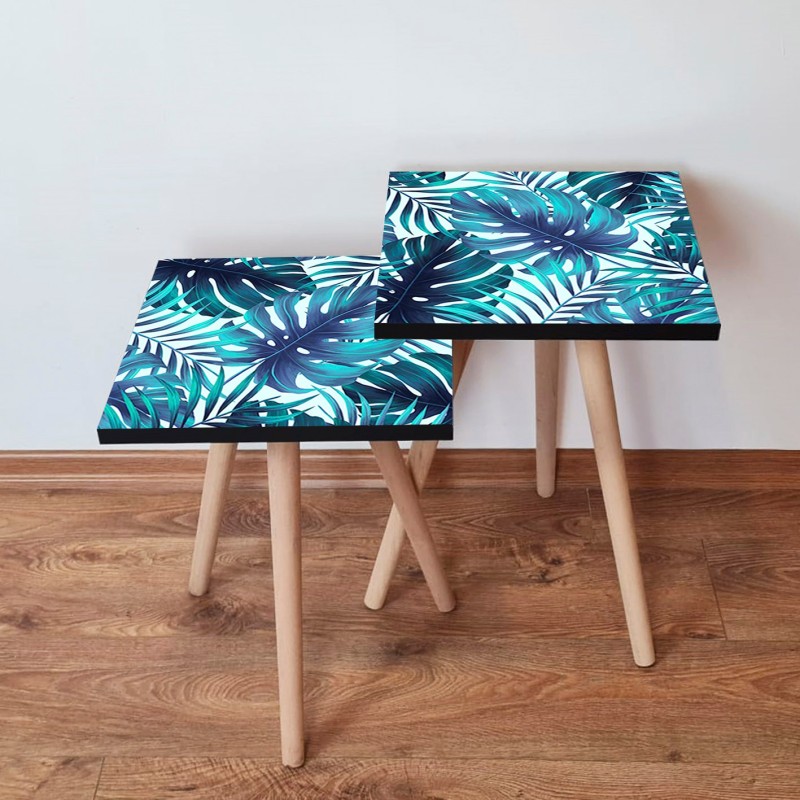 15203_0-800x800 Τραπέζια βοηθητικά Shape σαλονιού 2 τεμάχια Navy Blue άσπρο χρώμα MDF ξύλινα πόδια 35x47cm ed15203 - Image 1