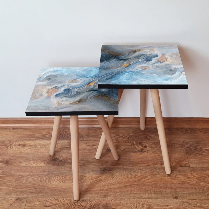 15217_0-800x800 Τραπέζια βοηθητικά Shape σαλονιού 2 τεμάχια μπλε γκρι πορτοκαλί MDF ξύλινα πόδια 35x47cm ed15217 - Image 1