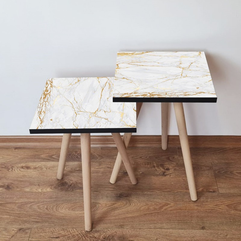 15222_0-800x800 Τραπέζια βοηθητικά Shape σαλονιού 2 τεμάχια άσπρο χρυσό MDF ξύλινα πόδια 35x47cm ed15222 - Image 1