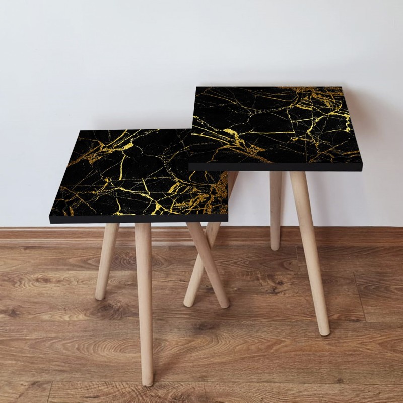15223_0-800x800 Τραπέζια βοηθητικά Shape σαλονιού 2 τεμάχια μαύρο χρυσό MDF ξύλινα πόδια 35x47cm ed15223 - Image 1