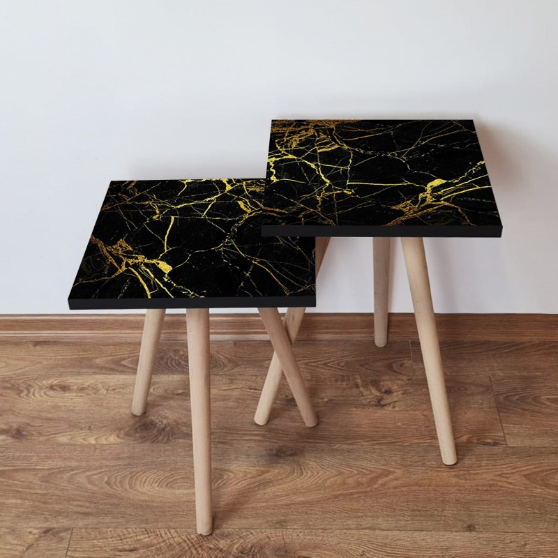 15224_0-800x800 Τραπέζια βοηθητικά Shape σαλονιού 2 τεμάχια μαύρο χρυσό MDF ξύλινα πόδια 35x47cm ed15224 - Image 1