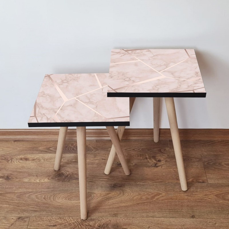 15226_0-800x800 Τραπέζια βοηθητικά Shape σαλονιού 2 τεμάχια μπεζ άσπρο MDF ξύλινα πόδια 35x47cm ed15226 - Image 1