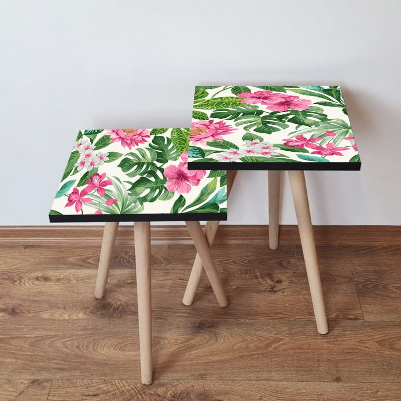 15232_0-800x800 Τραπέζια βοηθητικά Shape σαλονιού 2 τεμάχια ροζ πράσινο άσπρο MDF ξύλινα πόδια 35x47cm ed15232 - Image 1