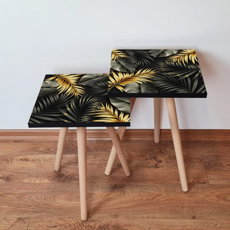 15234_0-800x800 Τραπέζια βοηθητικά Shape σαλονιού 2 τεμάχια μαύρο χρυσό γκρι MDF ξύλινα πόδια 35x47cm ed15234 - Image 1