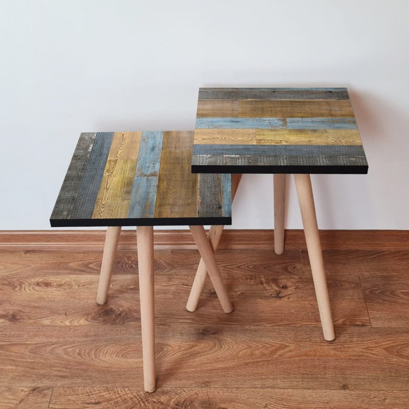 15240_0-800x800 Τραπέζια βοηθητικά Shape σαλονιού 2 τεμάχια καφέ γκρι camel MDF ξύλινα πόδια 35x47cm ed15240 - Image 1