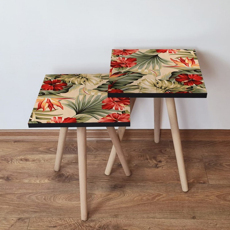 15247_0-800x800 Τραπέζια βοηθητικά Shape σαλονιού 2 τεμάχια μπεζ πράσινο πορτοκαλί MDF ξύλινα πόδια 35x47cm ed15247 - Image 1