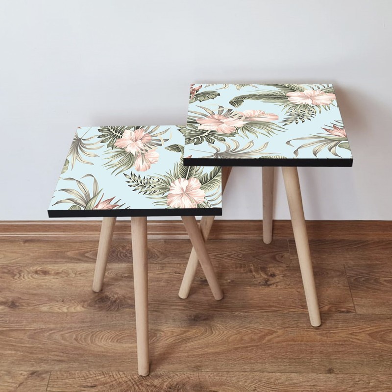 15249_0-800x800 Τραπέζια βοηθητικά Shape σαλονιού 2 τεμάχια μπλε πράσινο ροζ MDF ξύλινα πόδια 35x47cm ed15249 - Image 1