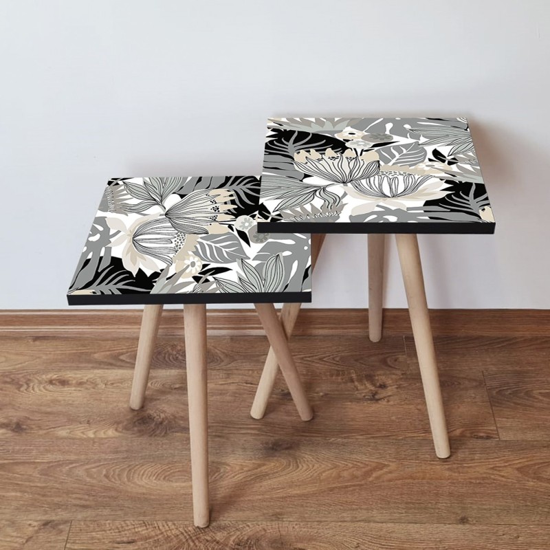 15256_0-800x800 Τραπέζια βοηθητικά Shape σαλονιού 2 τεμάχια μαύρο άσπρο γκρι MDF ξύλινα πόδια 35x47cm ed15256 - Image 1