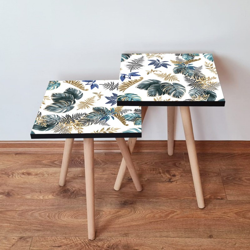 15260_0-800x800 Τραπέζια βοηθητικά Shape σαλονιού 2 τεμάχια γκρι πράσινο χρυσό MDF ξύλινα πόδια 35x47cm ed15260 - Image 1