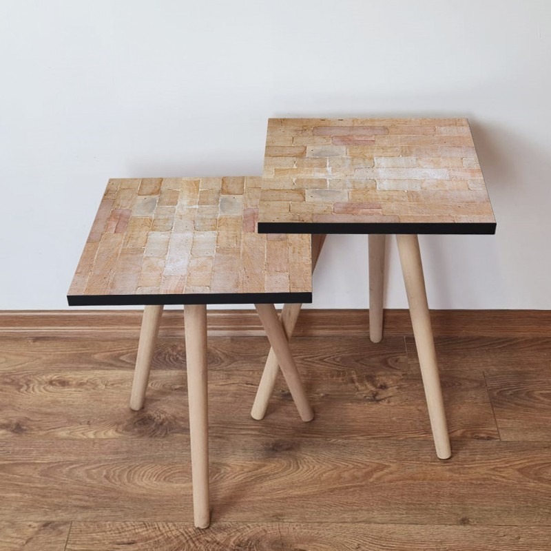 15267_0-800x800 Τραπέζια βοηθητικά Shape σαλονιού 2 τεμάχια μπεζ άσπρο MDF ξύλινα πόδια 35x47cm ed15267 - Image 1