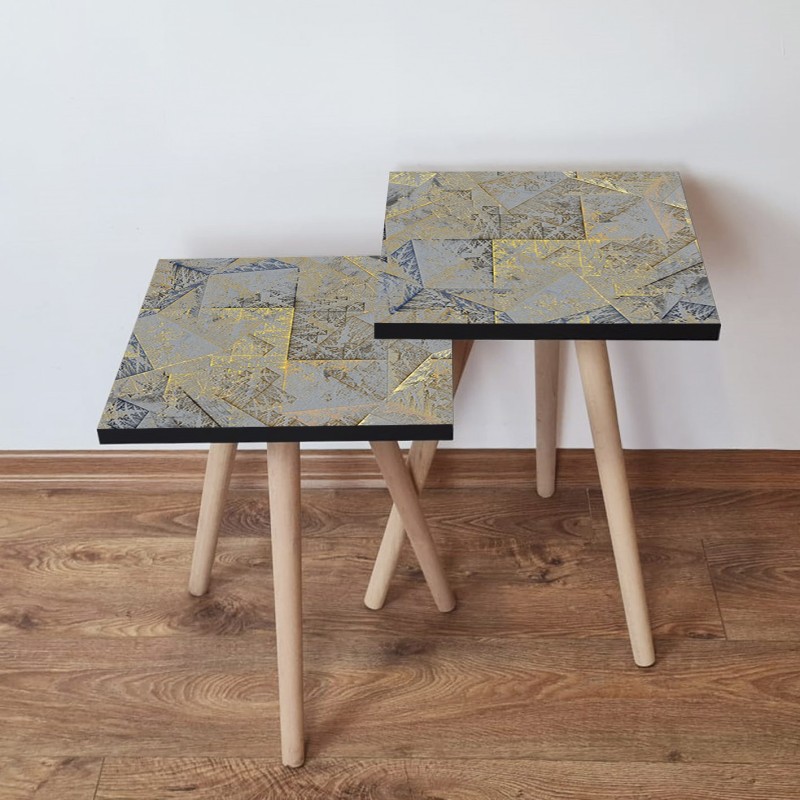 15269_0-800x800 Τραπέζια βοηθητικά Shape σαλονιού 2 τεμάχια γκρι μπεζ κίτρινο MDF ξύλινα πόδια 35x47cm ed15269 - Image 1