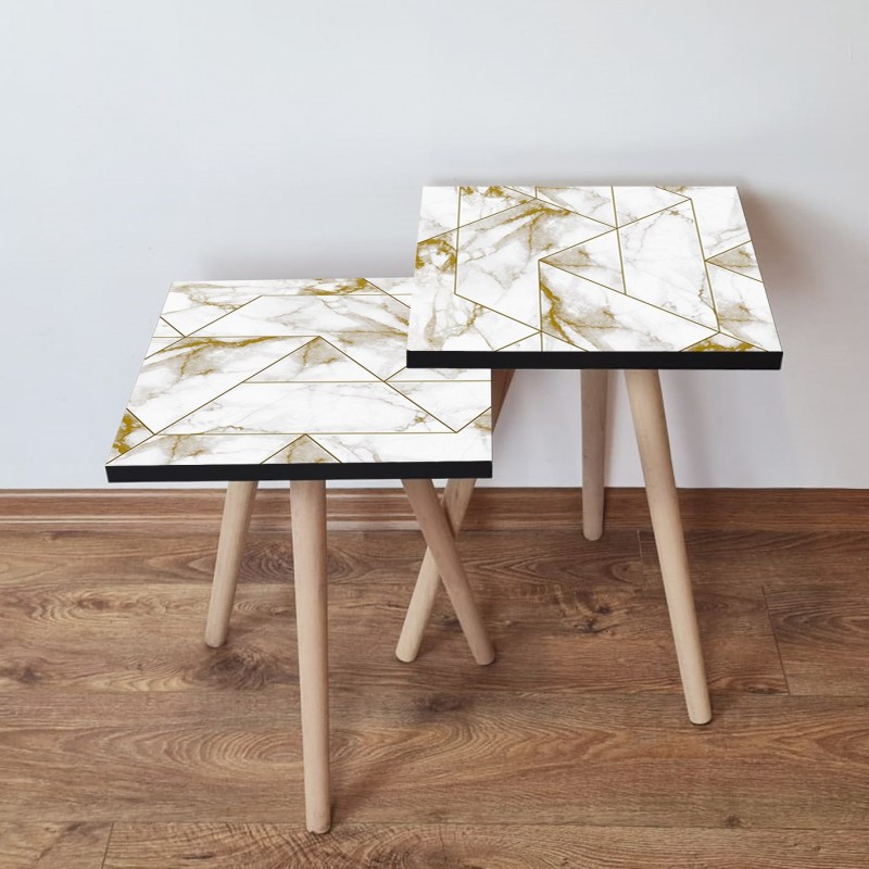 15272_0-800x800 Τραπέζια βοηθητικά Shape σαλονιού 2 τεμάχια άσπρο χρυσό MDF ξύλινα πόδια 35x47cm ed15272 - Image 1