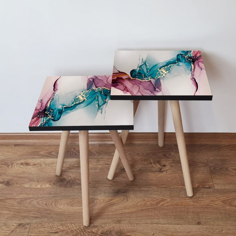 15275_0-800x800 Τραπέζια βοηθητικά Shape σαλονιού 2 τεμάχια multicolor MDF ξύλινα πόδια 35x47cm ed15275 - Image 1