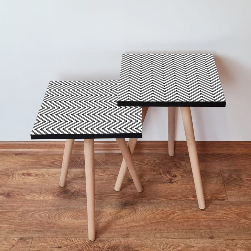 15279_0-800x800 Τραπέζια βοηθητικά Shape σαλονιού 2 τεμάχια άσπρο μαύρο MDF ξύλινα πόδια 35x47cm ed15279 - Image 1