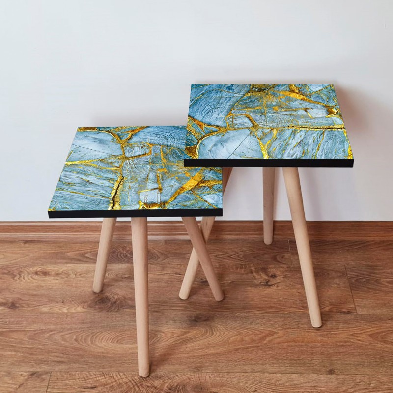 15280_0-800x800 Τραπέζια βοηθητικά Shape σαλονιού 2 τεμάχια μπλε χρυσ΄ό MDF ξύλινα πόδια 35x47cm ed15280 - Image 1
