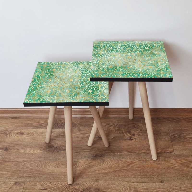 15291_0-800x800 Τραπέζια βοηθητικά Shape σαλονιού 2 τεμάχια πράσινο άσπρο χρυσό MDF ξύλινα πόδια 35x47cm ed15291 - Image 1