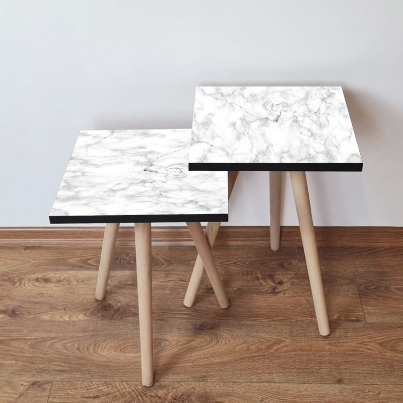 15302_0-800x800 Τραπέζια βοηθητικά Shape σαλονιού 2 τεμάχια άσπρο γκρι MDF ξύλινα πόδια 35x47cm ed15302 - Image 1