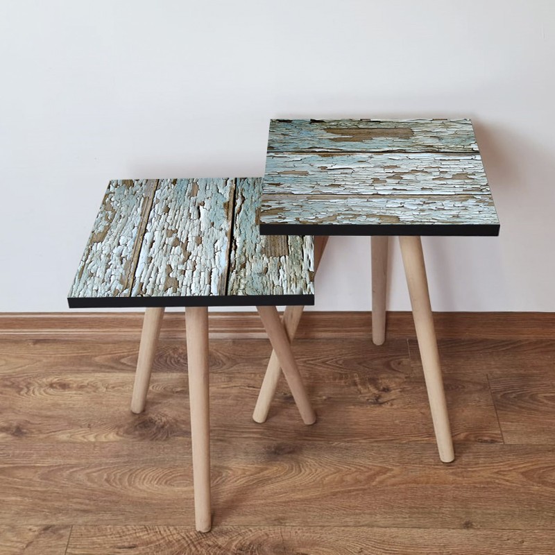 15304_0-800x800 Τραπέζια βοηθητικά Shape σαλονιού 2 τεμάχια πράσινο καφέ MDF ξύλινα πόδια 35x47cm ed15304 - Image 1