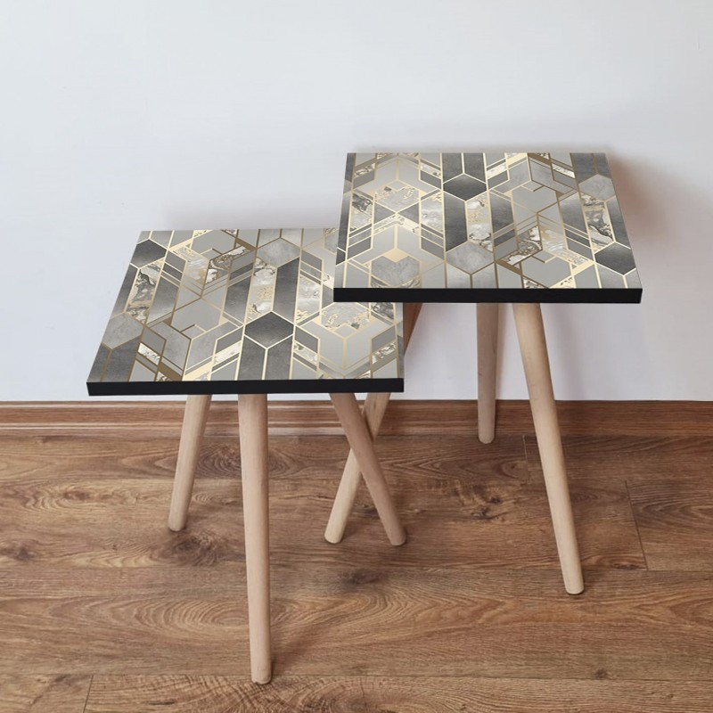 15313_0-800x800 Τραπέζια βοηθητικά Shape σαλονιού 2 τεμάχια γκρι χρυσό MDF ξύλινα πόδια 35x47cm ed15313 - Image 1