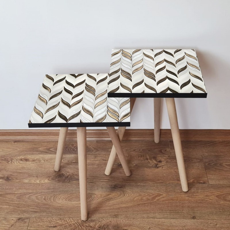 15316_0-800x800 Τραπέζια βοηθητικά Shape σαλονιού 2 τεμάχια άσπρο bronze MDF ξύλινα πόδια 35x47cm ed15316 - Image 1