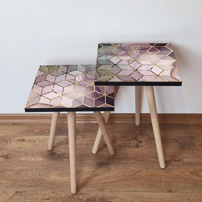 15324_0-800x800 Τραπέζια βοηθητικά Shape σαλονιού 2 τεμάχια multicolor MDF ξύλινα πόδια 35x47cm ed15324 - Image 1