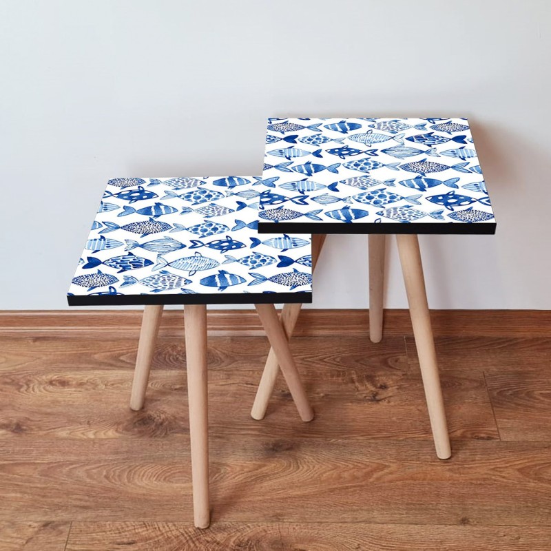 15326_0-800x800 Τραπέζια βοηθητικά Shape σαλονιού 2 τεμάχια Navy Blue άσπρο MDF ξύλινα πόδια 35x47cm ed15326 - Image 1