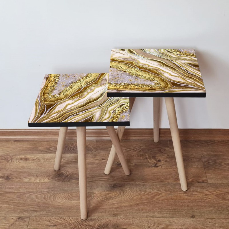15334_0-800x800 Τραπέζια βοηθητικά Shape σαλονιού 2 τεμάχια χρυσό καφέ άσπρο μπεζ MDF ξύλινα πόδια 35x47cm ed15334 - Image 1