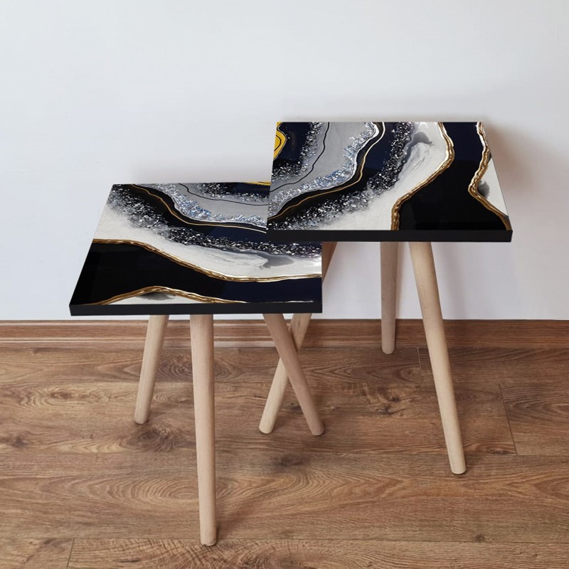 15335_0-800x800 Τραπέζια βοηθητικά Shape σαλονιού 2 τεμάχια άσπρο χρυσό μαύρο MDF ξύλινα πόδια 35x47cm ed15335 - Image 1