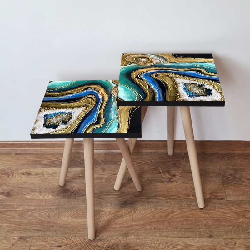 15338_0-800x800 Τραπέζια βοηθητικά Shape σαλονιού 2 τεμάχια Multicolor MDF ξύλινα πόδια 35x47cm ed15338 - Image 1