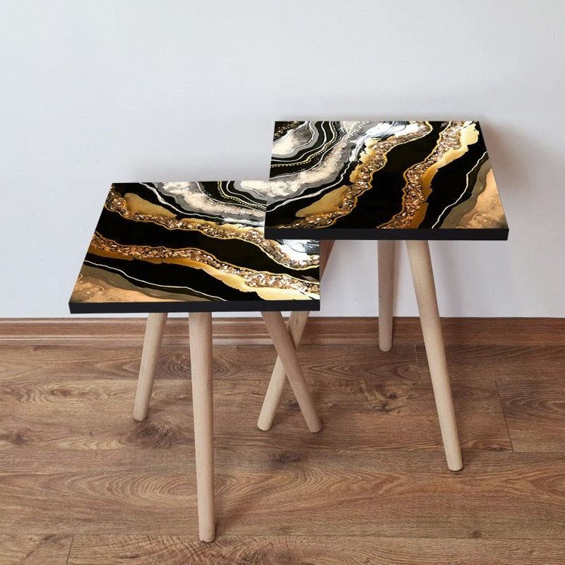 15343_0-800x800 Τραπέζια βοηθητικά Shape σαλονιού 2 τεμάχια μαύρο χρυσό άσπρο MDF ξύλινα πόδια 35x47cm ed15343 - Image 1