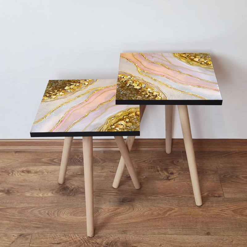 15344_0-800x800 Τραπέζια βοηθητικά Shape σαλονιού 2 τεμάχια χρυσό άσπρο salmon MDF ξύλινα πόδια 35x47cm ed15344 - Image 1