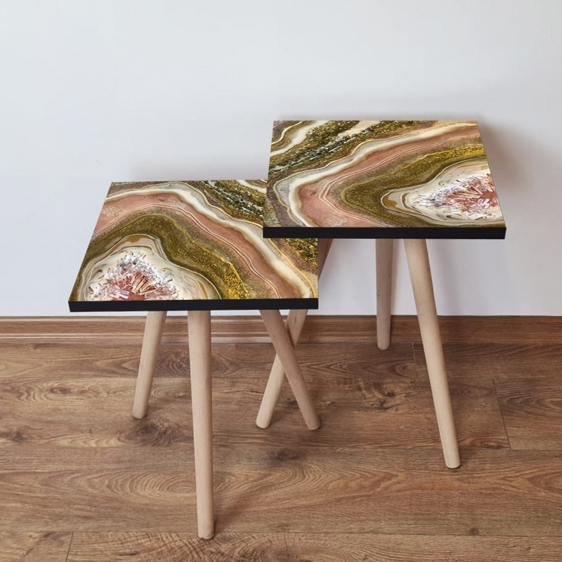 15347_0-800x800 Τραπέζια βοηθητικά Shape σαλονιού 2 τεμάχια καφέ άσπρο μπεζ χρυσό MDF ξύλινα πόδια 35x47cm ed15347 - Image 1