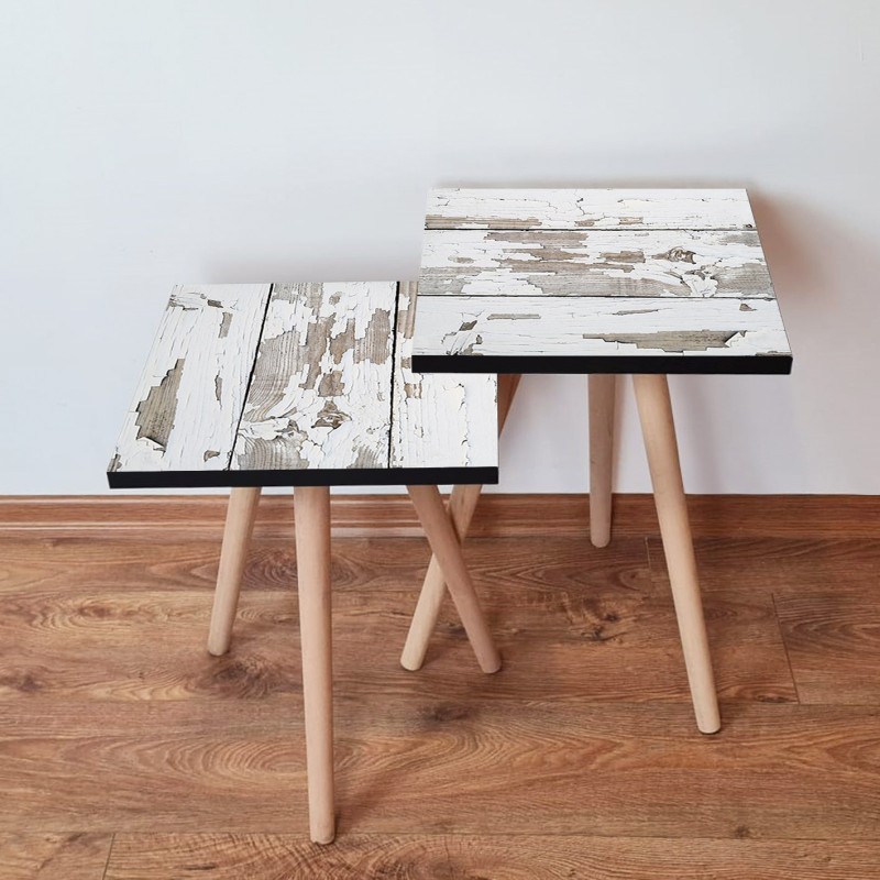 15351_0-800x800 Τραπέζια βοηθητικά Shape σαλονιού 2 τεμάχια άσπρο καφέ MDF ξύλινα πόδια 35x47cm ed15351 - Image 1