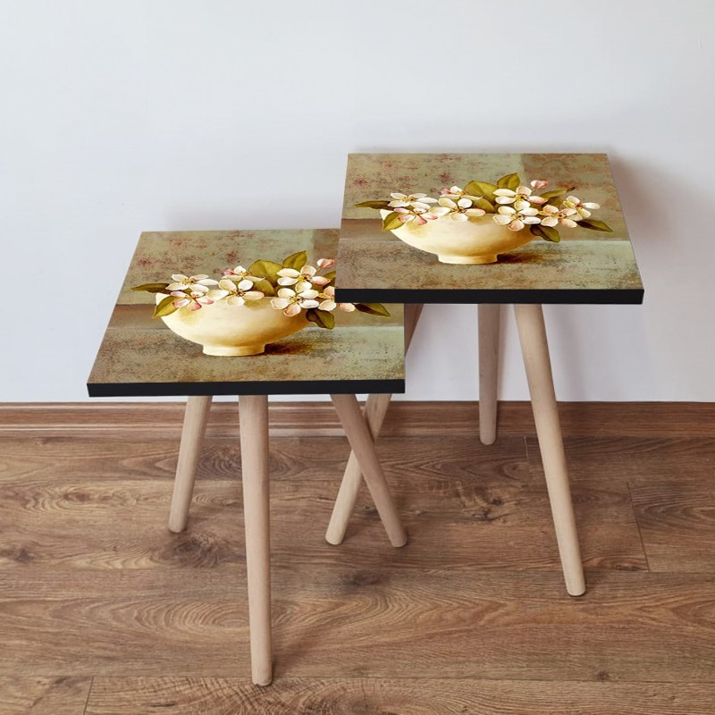 15360_0-800x800 Τραπέζια βοηθητικά Shape σαλονιού 2 τεμάχια μπεζ πράσινο κόκκινο MDF ξύλινα πόδια 35x47cm ed15360 - Image 1