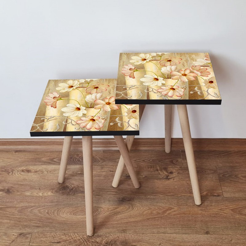 15362_0-800x800 Τραπέζια βοηθητικά Shape σαλονιού 2 τεμάχια κρεμ μπεζ καφέ κόκκινο MDF ξύλινα πόδια 35x47cm ed15362 - Image 1