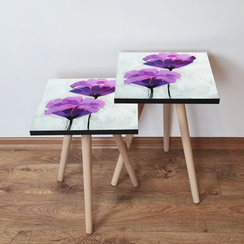 15365_0-800x800 Τραπέζια βοηθητικά Shape σαλονιού 2 τεμάχια μωβ μαύρο άσπρο MDF ξύλινα πόδια 35x47cm ed15365 - Image 1