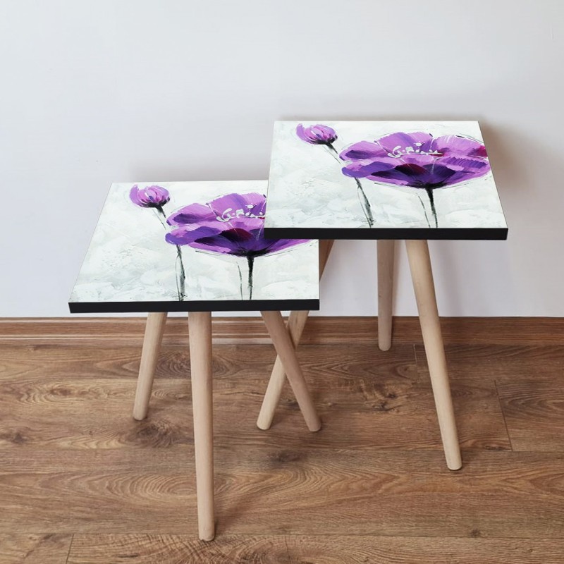 15366_0-800x800 Τραπέζια βοηθητικά Shape σαλονιού 2 τεμάχια μωβ μαύρο άσπρο MDF ξύλινα πόδια 35x47cm ed15366 - Image 1