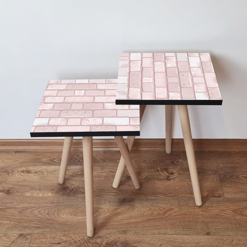 15370_0-800x800 Τραπέζια βοηθητικά Shape σαλονιού 2 τεμάχια ροζ άσπρο MDF ξύλινα πόδια 35x47cm ed15370 - Image 1