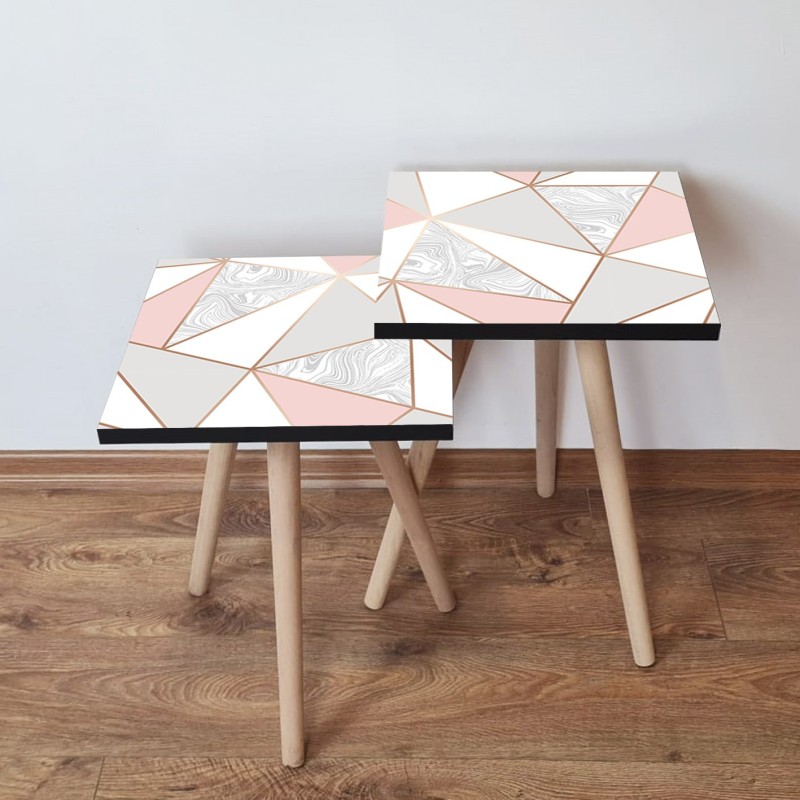 15372_0-800x800 Τραπέζια βοηθητικά Shape σαλονιού 2 τεμάχια μπεζ ροζ γκρι MDF ξύλινα πόδια 35x47cm ed15372 - Image 1