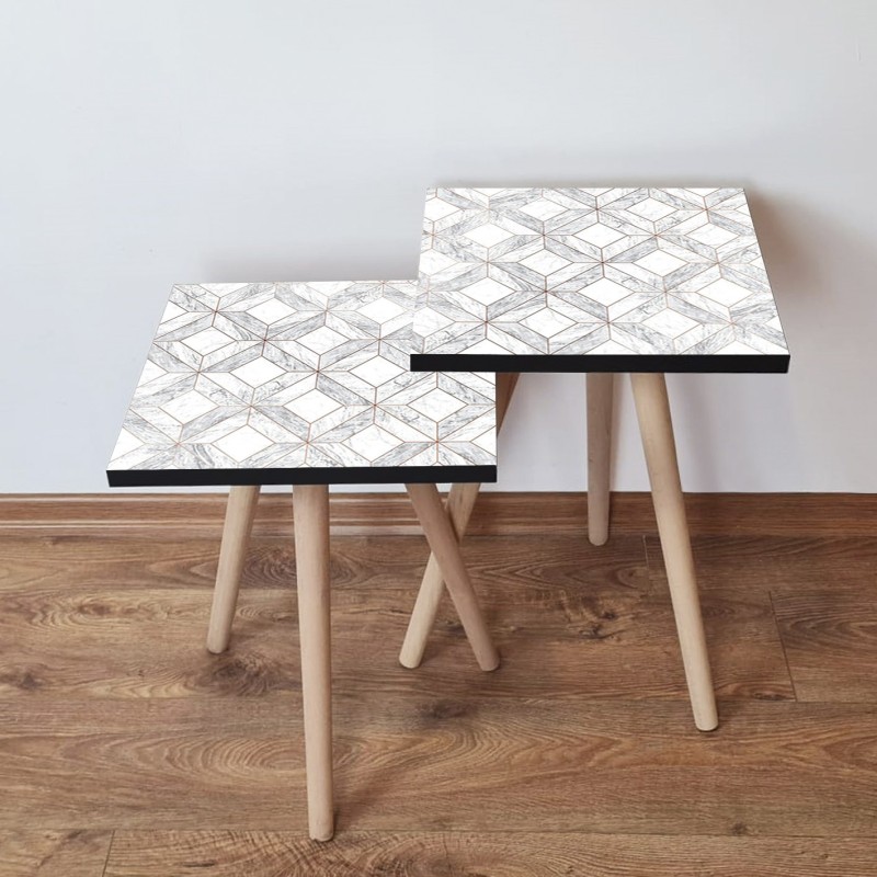 15373_0-800x800 Τραπέζια βοηθητικά Shape σαλονιού 2 τεμάχια άσπρο γκρι MDF ξύλινα πόδια 35x47cm ed15373 - Image 1