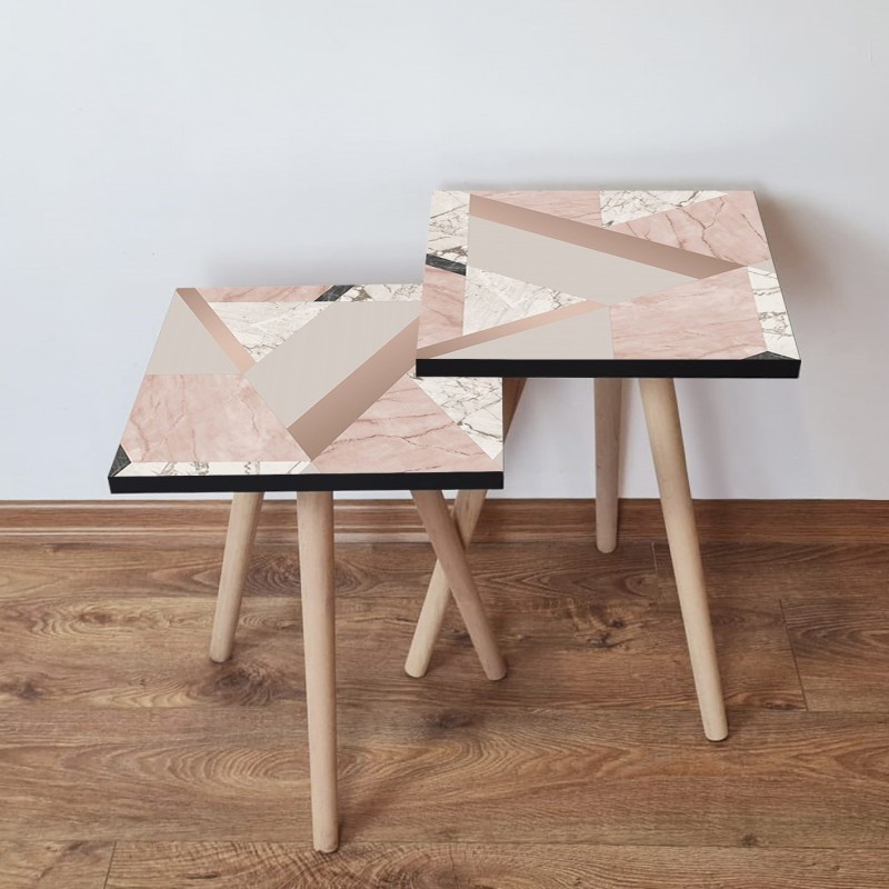 15375_0-800x800 Τραπέζια βοηθητικά Shape σαλονιού 2 τεμάχια ροζ μπεζ άσπρο μαύρο MDF ξύλινα πόδια 35x47cm ed15375 - Image 1