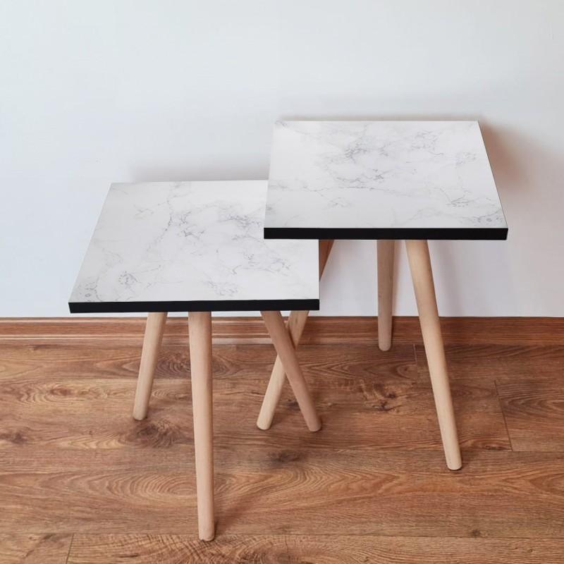 15398_0-800x800 Τραπέζια βοηθητικά Shape σαλονιού 2 τεμάχια άσπρο MDF ξύλινα πόδια 35x47cm ed15398 - Image 1