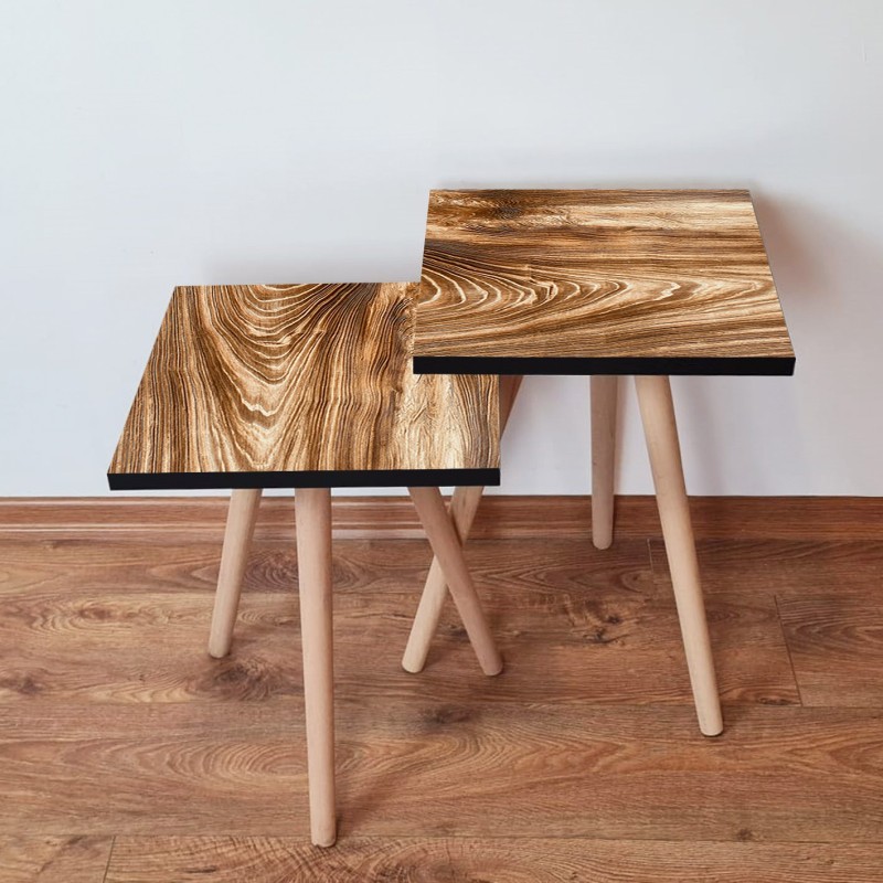 15403_0-800x800 Τραπέζια βοηθητικά Shape σαλονιού 2 τεμάχια καφέ MDF ξύλινα πόδια 35x47cm ed15403 - Image 1