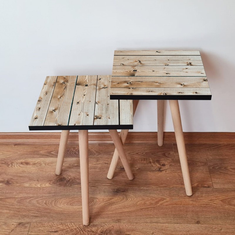 15404_0-800x800 Τραπέζια βοηθητικά Shape σαλονιού 2 τεμάχια μπεζ MDF ξύλινα πόδια 35x47cm ed15404 - Image 1