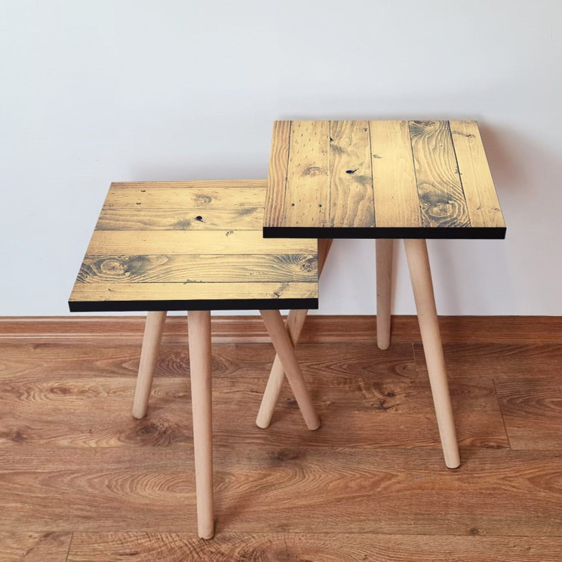 15410_0-800x800 Τραπέζια βοηθητικά Shape σαλονιού 2 τεμάχια μπεζ MDF ξύλινα πόδια 35x47cm ed15410 - Image 1