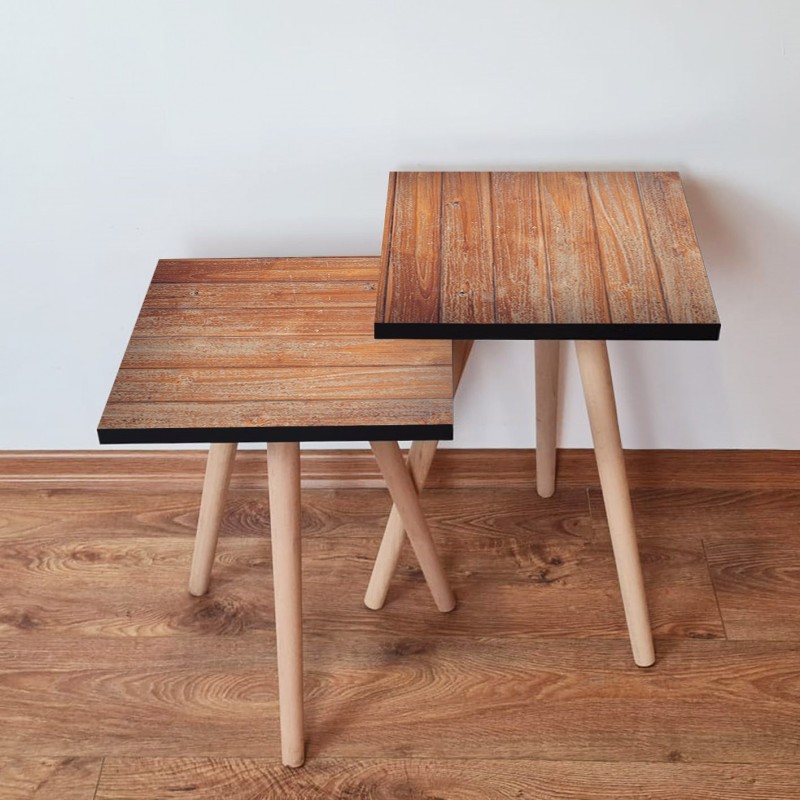 15412_0-800x800 Τραπέζια βοηθητικά Shape σαλονιού 2 τεμάχια καφέ MDF ξύλινα πόδια 35x47cm ed15412 - Image 1