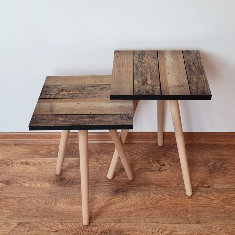 15413_0-800x800 Τραπέζια βοηθητικά Shape σαλονιού 2 τεμάχια καφέ MDF ξύλινα πόδια 35x47cm ed15413 - Image 1