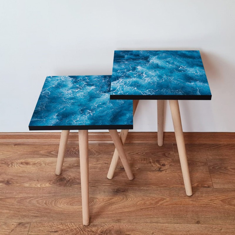 15415_0-800x800 Τραπέζια βοηθητικά Shape σαλονιού 2 τεμάχια μπλε άσπρο MDF ξύλινα πόδια 35x47cm ed15415 - Image 1