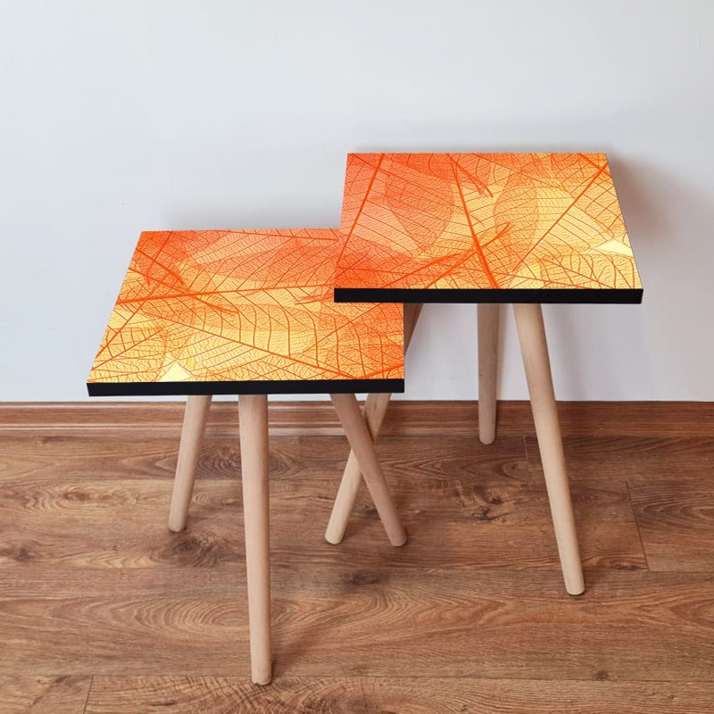 15417_0-800x800 Τραπέζια βοηθητικά Shape σαλονιού 2 τεμάχια πορτοκαλί κίτρινο MDF ξύλινα πόδια 35x47cm ed15417 - Image 1